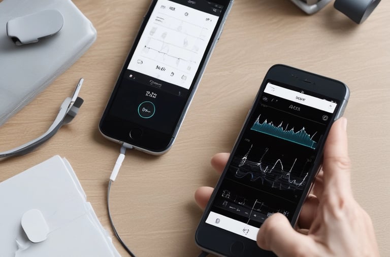 Close-up of a heart rhythm device with a dark green strap on a white background.