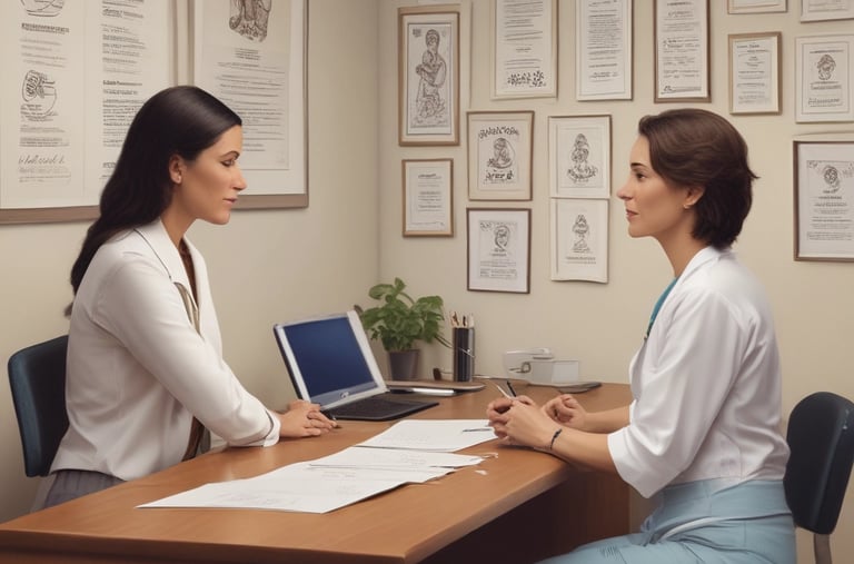A health coach reviewing data with a smiling client in a bright, modern setting.