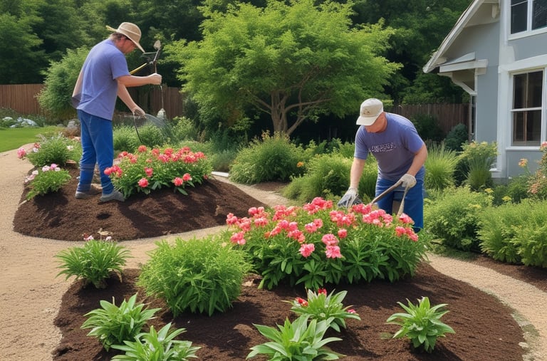 A man mowing a lawn with a lawn mower