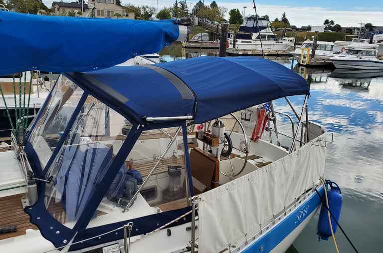new sailboat dodger and bimini with sunbrella and strataglass
