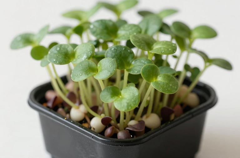Close-up of a compact hydroponic setup with fresh herbs thriving.