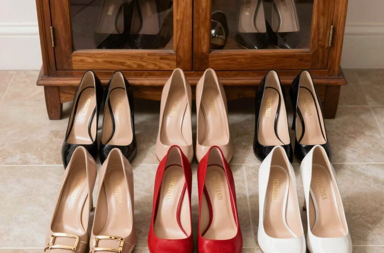 Trendy women’s shoes in vibrant hues displayed against a seasonal backdrop