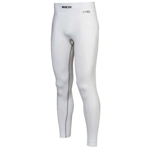 Sparco X-Cool fire-resistant white racing underwear pants for professional driver safety.