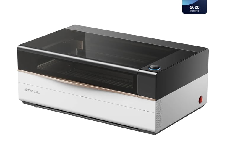 xTool desktop laser cutter and engraver machine with a sleek white and black design.