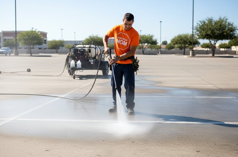a man is using a pressurer to clean a parking lot