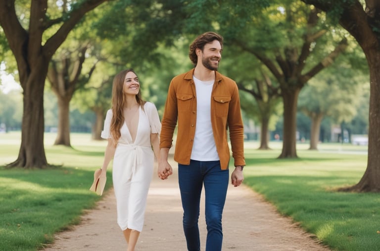 pareja feliz, caminando , relacion, pareja en amor