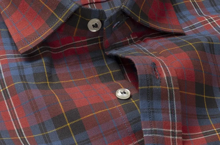 a red and blue plaidered shirt with a blue and yellow plaid shirt