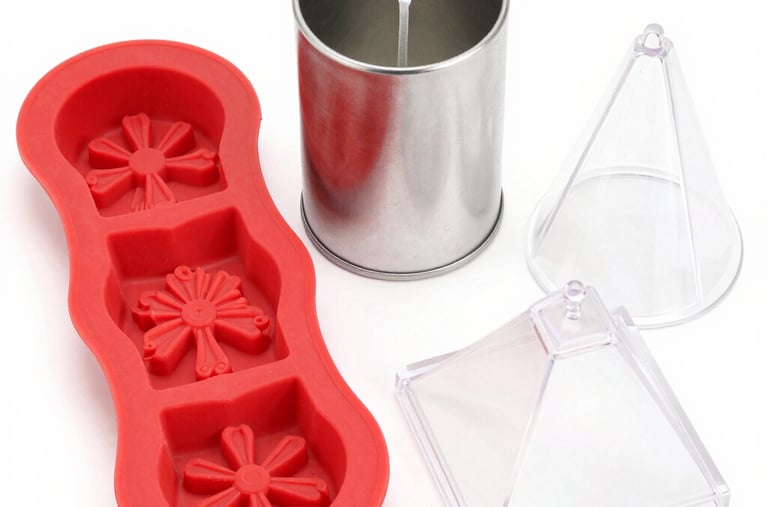 Assortment of vibrant soap molds in different shapes and sizes.