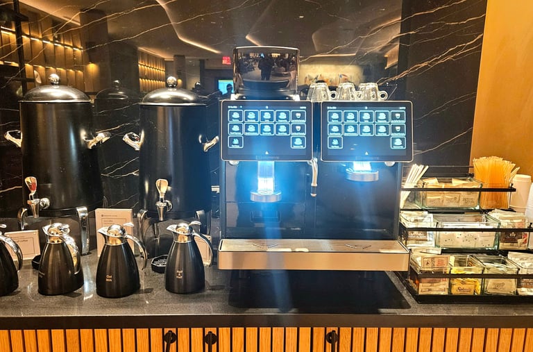 Coffee and tea station inside The Chase Sapphire Lounge JFK Terminal 4