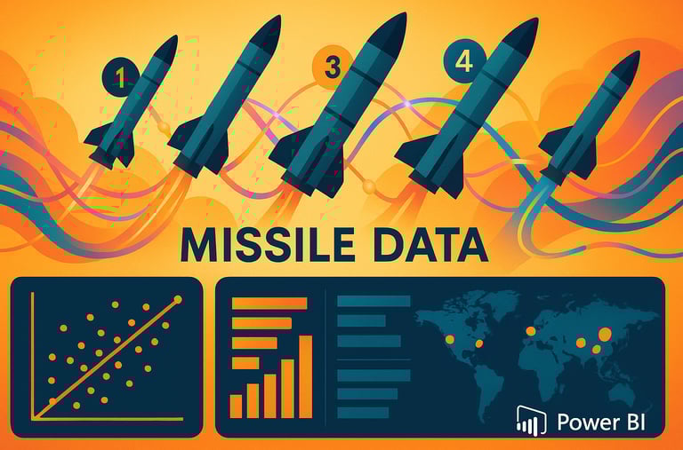Illustration of a World-wide Missle Data Report showing missiles a few graphs and lines
