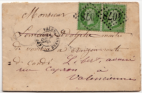 1867: Enveloppe fermée affranchie à 10 c de VALENCIENNES à ANZIN.