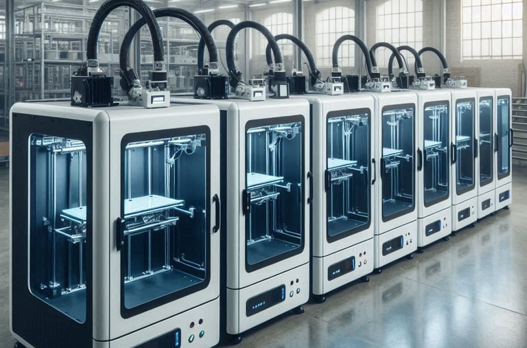 chaine de production composée de plusieurs imprimante 3D