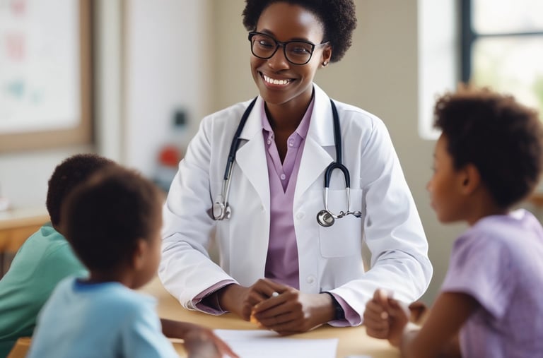 A well-lit interior of a cosmetics store featuring a wooden display table with vibrant blue and turquoise boxed skincare products. There are promotional signs showcasing skincare items, decorative large glass jars, and an arrangement of white artificial blossoms, creating a luxurious atmosphere. Shelves in the background are filled with various beauty products.