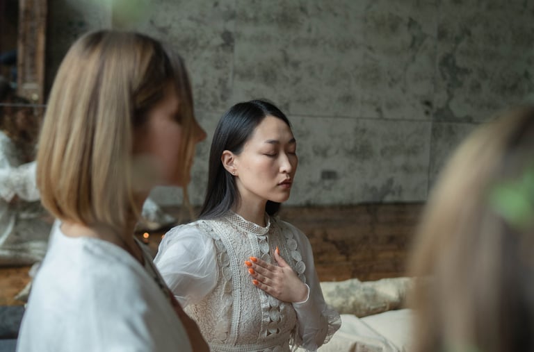 women circling and meditating