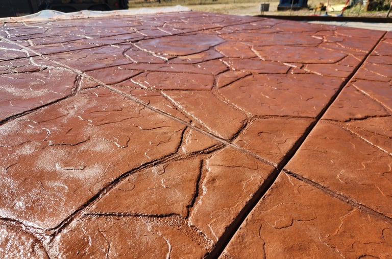 colored and stamped concrete with an Arizona flagstone pattern
