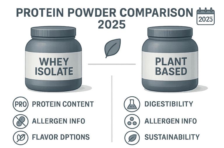 Various protein powder containers showing different types for 2025 buyer guide