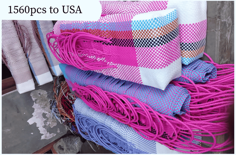 Large export order 1560 handmade woven plastic bags shipped to USA by Craftvitas Indonesia