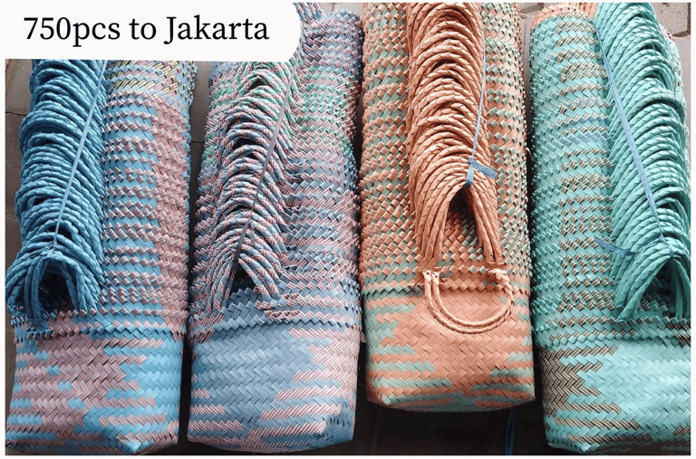 Bulk handmade jali jali woven plastic bags 750 pcs delivery to Jakarta