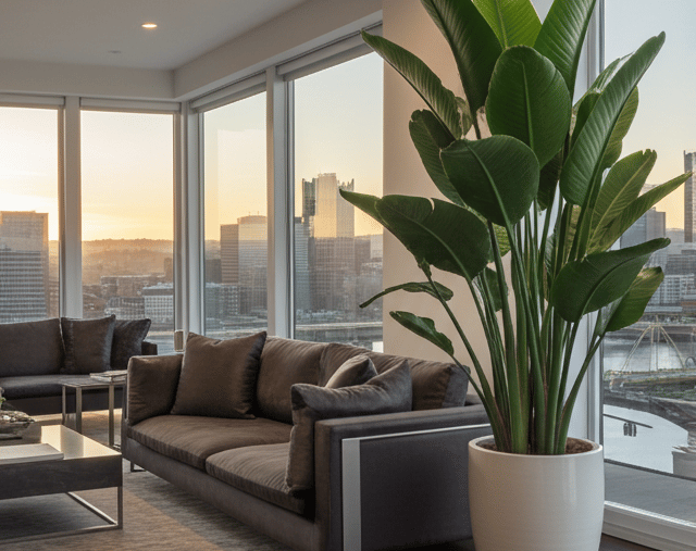 Plant over pittsburgh skyline