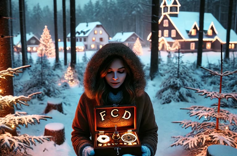 woman in hood standing in snow with FCD spirit box