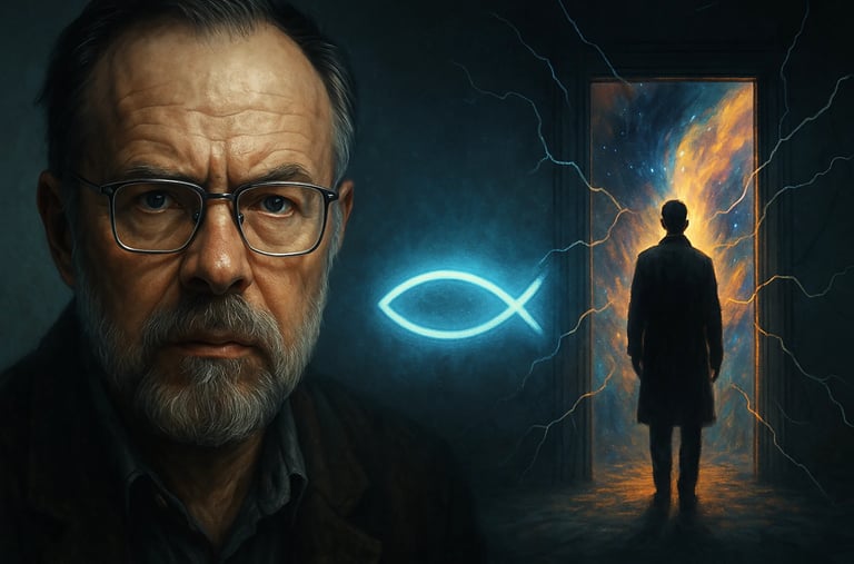 Duas realidades sobrepostas Philip K. Dick com portal simbólico.