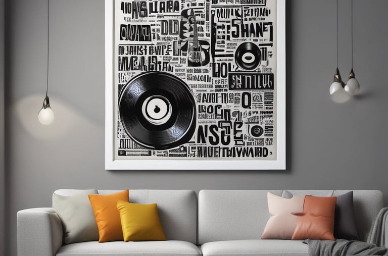 An arrangement of branded puzzles, wrapping paper, and stickers laid out on warm white surface.