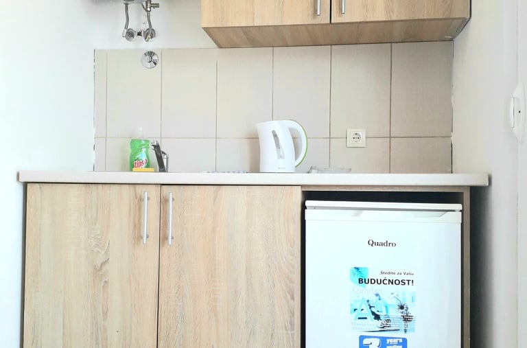 a kitchen with a refrigerator and a refrigerator freezer