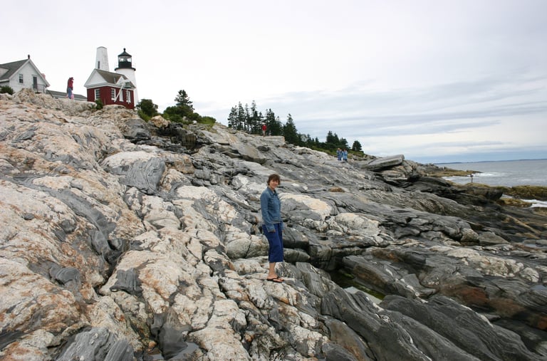 Dawn on the rocks by a lighthouse in Maine in 2007