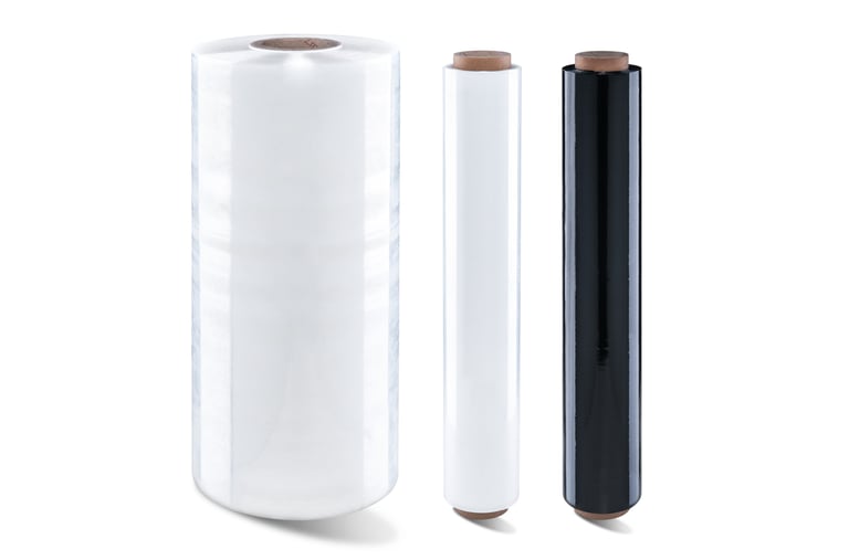 a machine stretch film, clear stretch film and a black stretch film