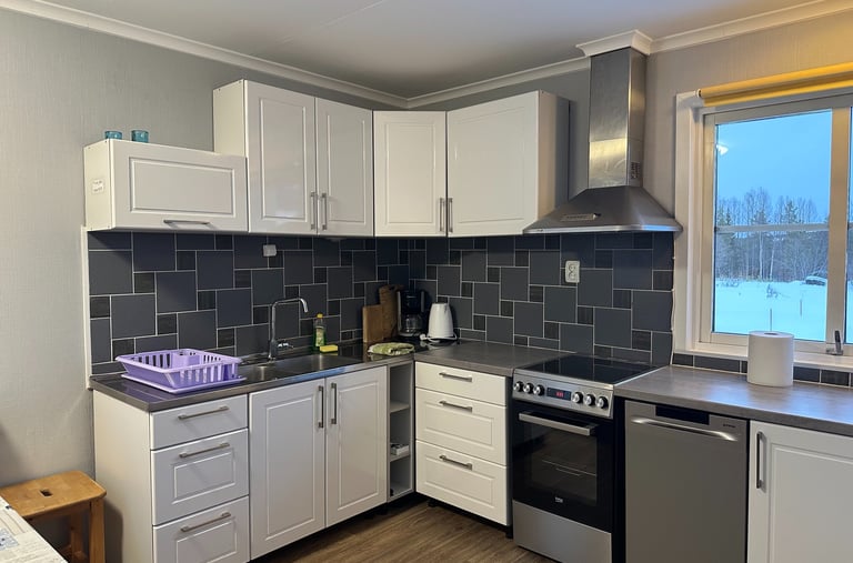 a kitchen with a stove top oven and a dishwasher