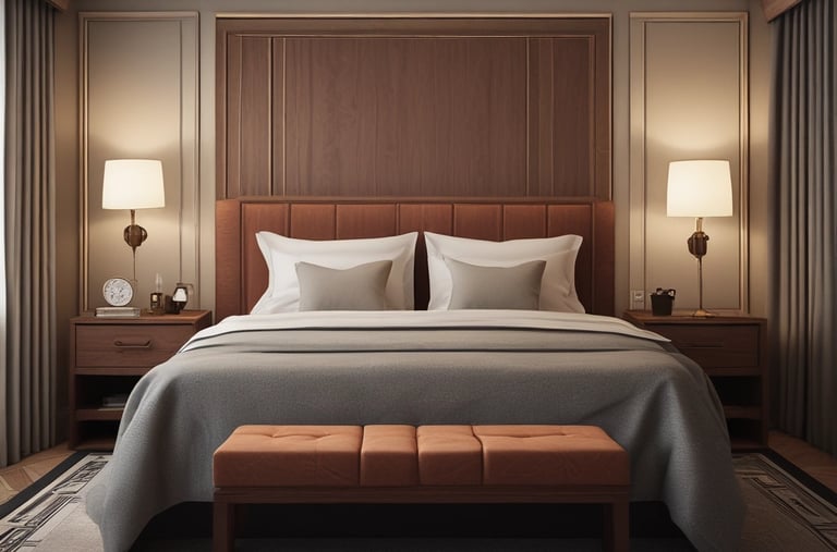 Cozy corner of a standard room showing modern lighting and minimalist design.