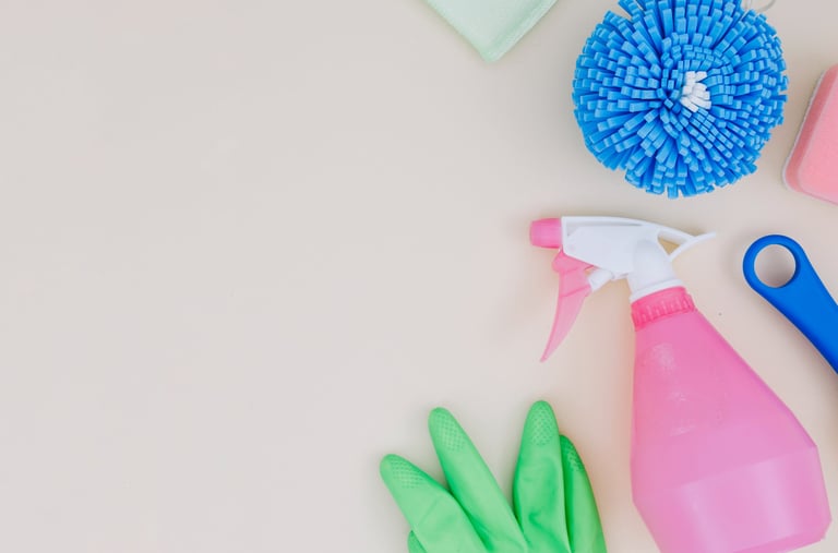 a variety of cleaning supplies including cleaning supplies