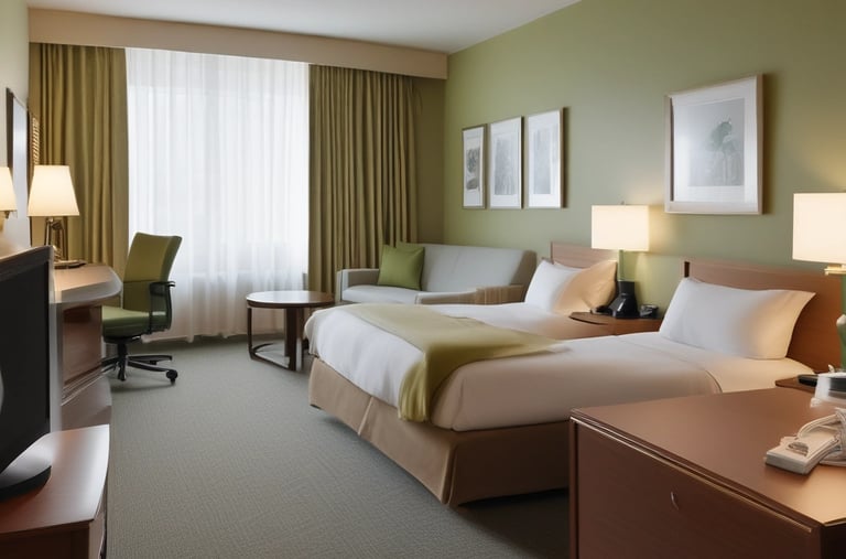 Spacious deluxe suite with elegant decor and spotless surfaces.