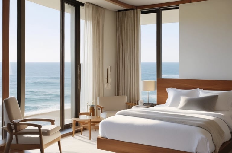 Balcony view from one bedroom suite overlooking city lights at night.