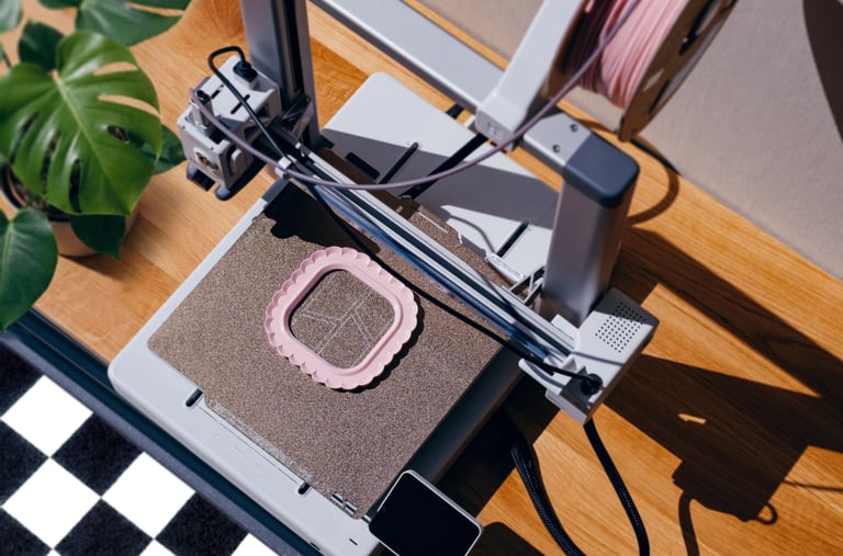 3D printed home decor frame being printed on 3D printer, customizable decorative object