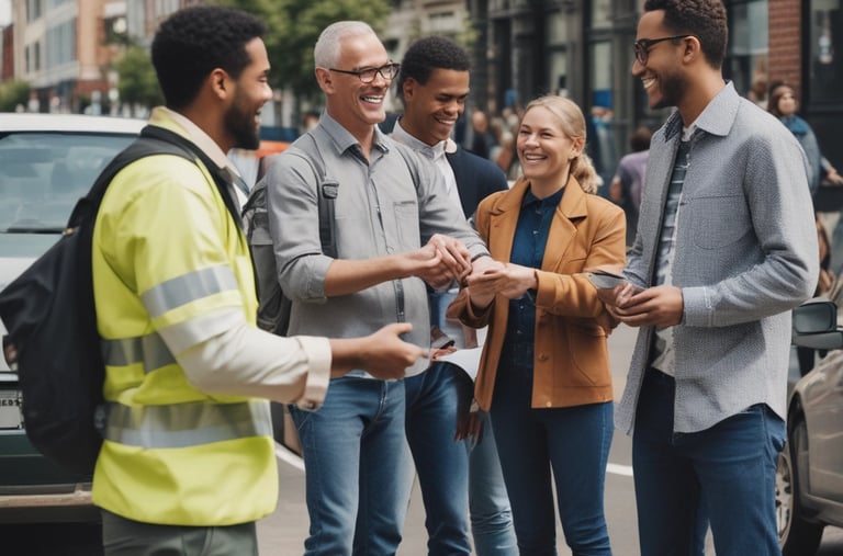 A friendly team of surveyors discussing building plans inside a cozy home.