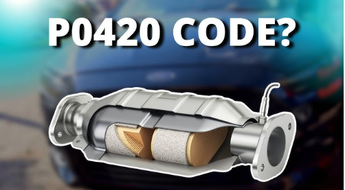 Diagram of a cutaway catalytic converter explaining the P0420 engine fault code.