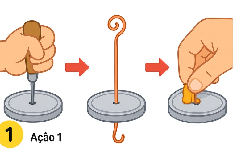 drilling a hole in the lid, inserting copper