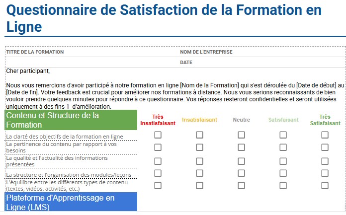 questionnaire de satisfaction formation en ligne