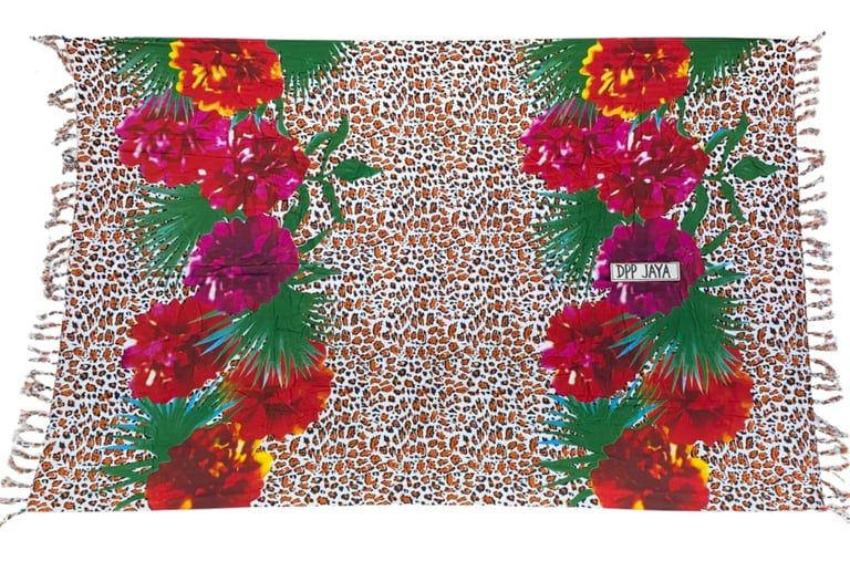 Hand Printed Colorful Floral Leopard Beach Sarong, pareo, lava lava
