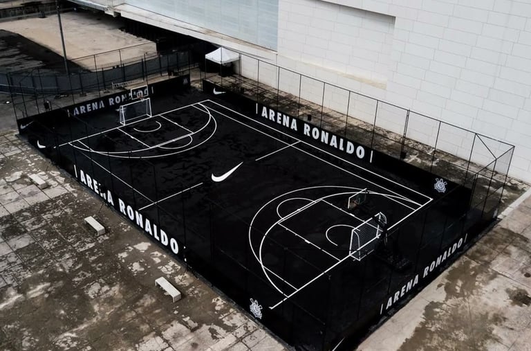 Ariel view of basketball court of acrylic synthetic flooring 