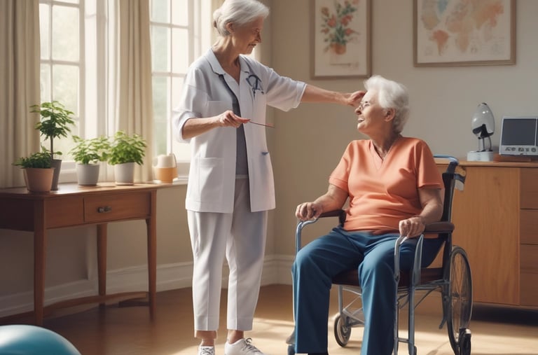 a nurse in a wheelchair is giving a patient a hand shake