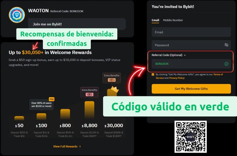 Bono de bienvenida Bybit: usa el código de referido activo BONUSOK