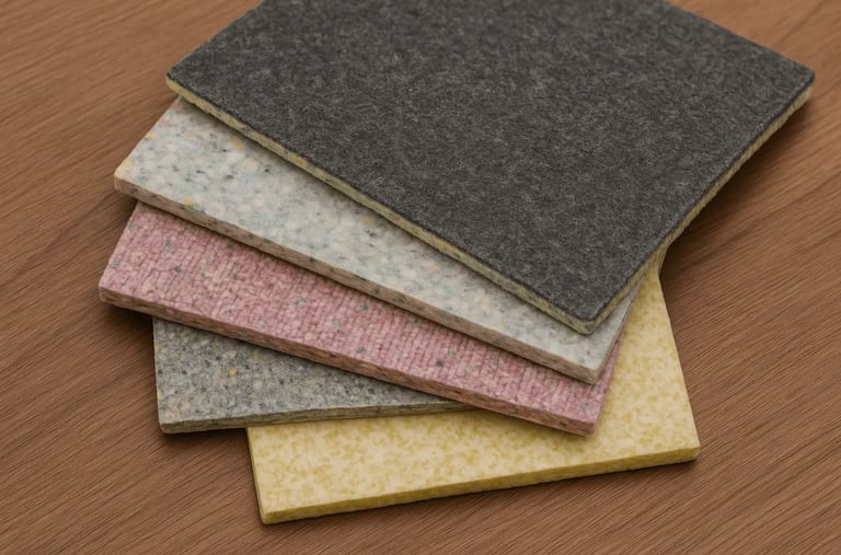 Stacked carpet underpad samples showing various qualities for residential use by Master Carpet in London, Ontario.