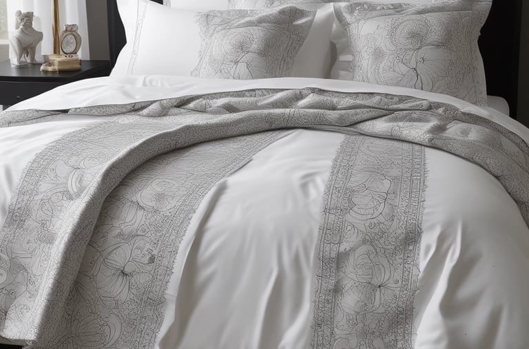 A storefront display featuring an arrangement of clothing items on mannequin and racks. A mannequin is dressed in a light-colored hoodie and sweatpants, surrounded by folded and hanging clothes. The background consists of a plain-textured wall with signage promoting sustainably sourced cotton. The silhouette of a person in a hat is visible in the foreground.