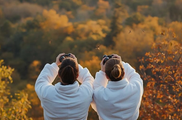 couple observant des oiseaux dans le cadre d'un concept spa original