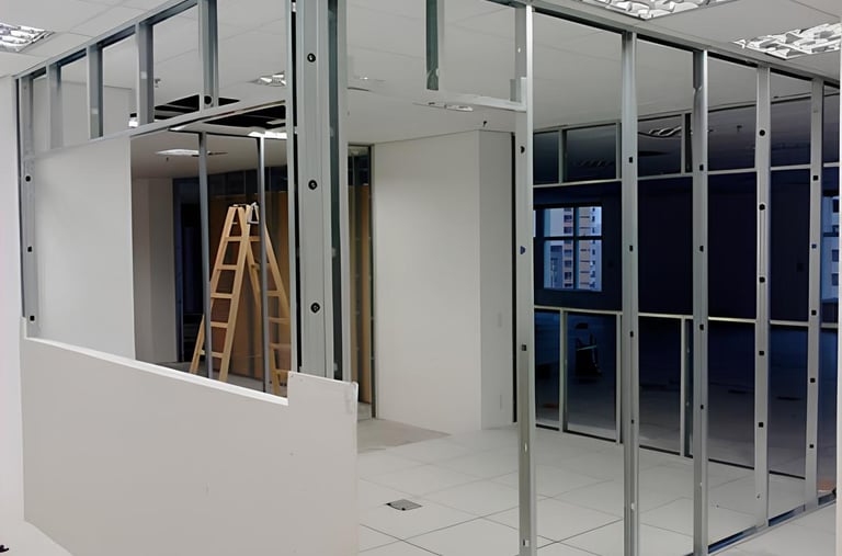 Parede de drywall em construção