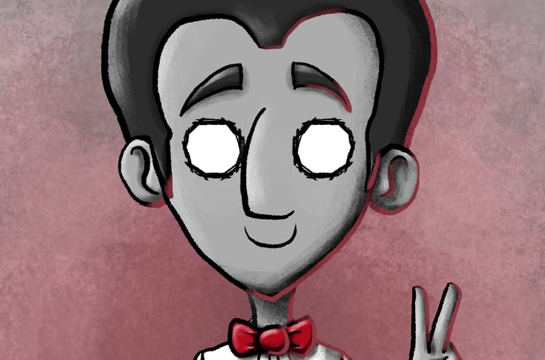 a cartoon character with a peace sign