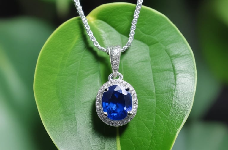 a small camera necklace on a green leaf