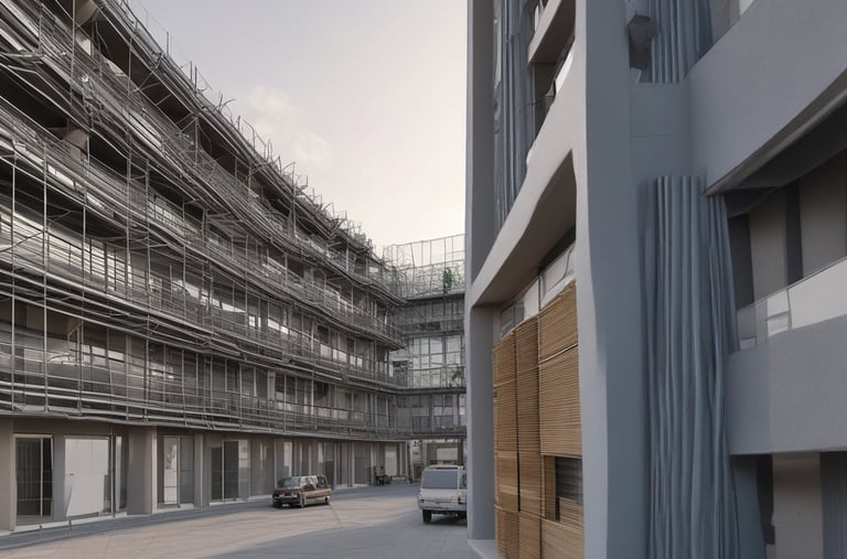 Detailed digital 3D model of a modern architectural building.